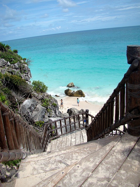 Steps leading down to the cove beneath the ruins